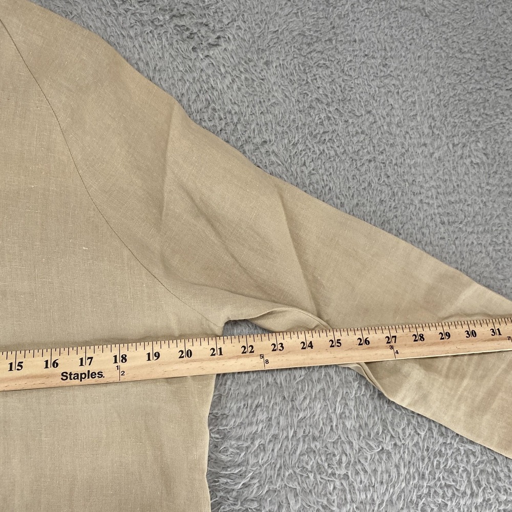 The J Peterman Company Linen‎ Tunic Top Womens Large Beige Button Front Utility - Picture 8 of 14